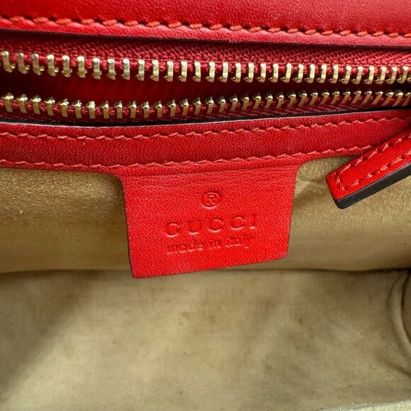 Auth Gucci Red Leather Sylvie Shoulder Bag Grosgrain Ribbon Ex+ Preloved Purse - Picture 14 of 16